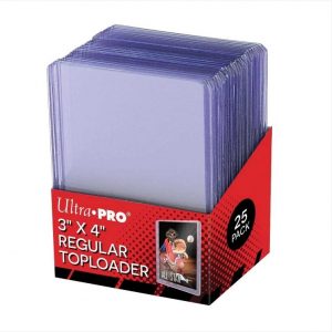 Protect or display valuable cards with this set of rigid plastic toploaders measuring 63.5 x 88.9mm. Each pack contains 25 toploaders.
